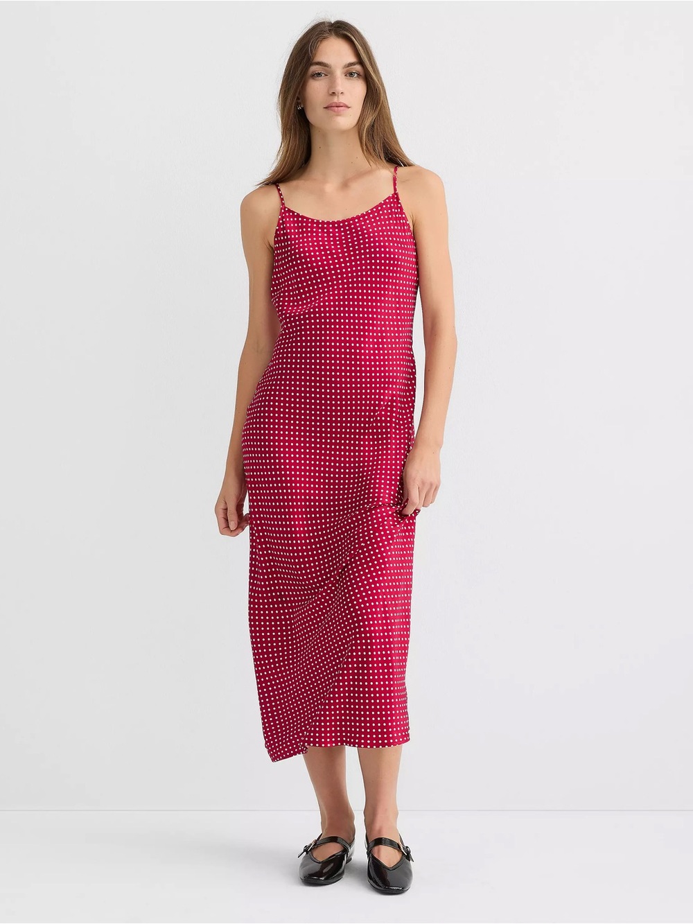 LOFT Red Polka Dot Midi Slip Dress